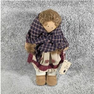 Lizzie High Wood Folk‎ Art Doll Plaid Scarf Hearts Country Primitive